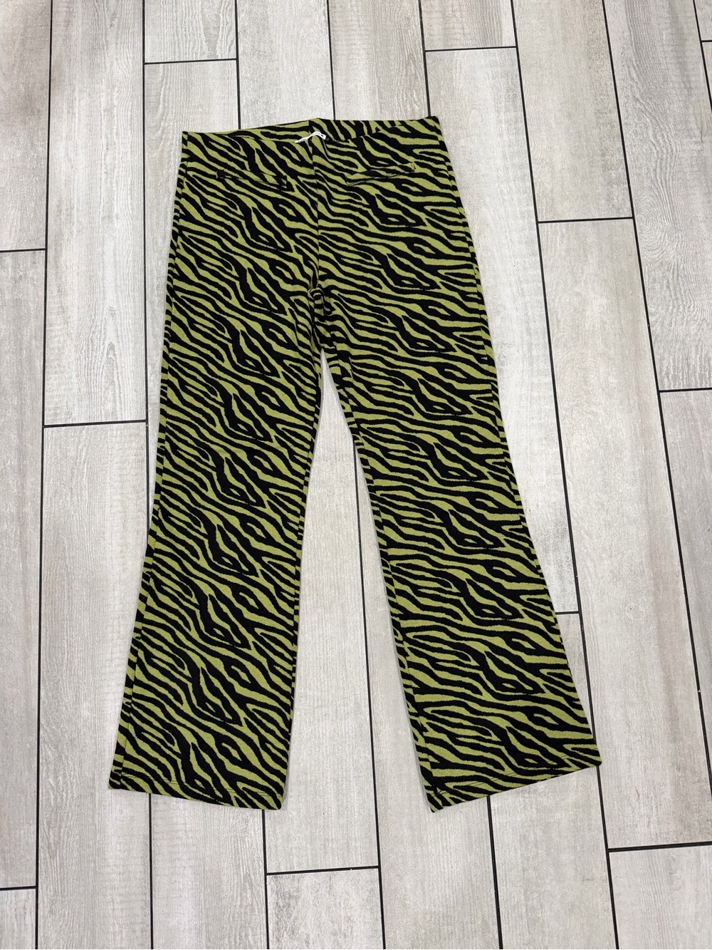 Zara Black and Green Zebra Knit Flare Pants